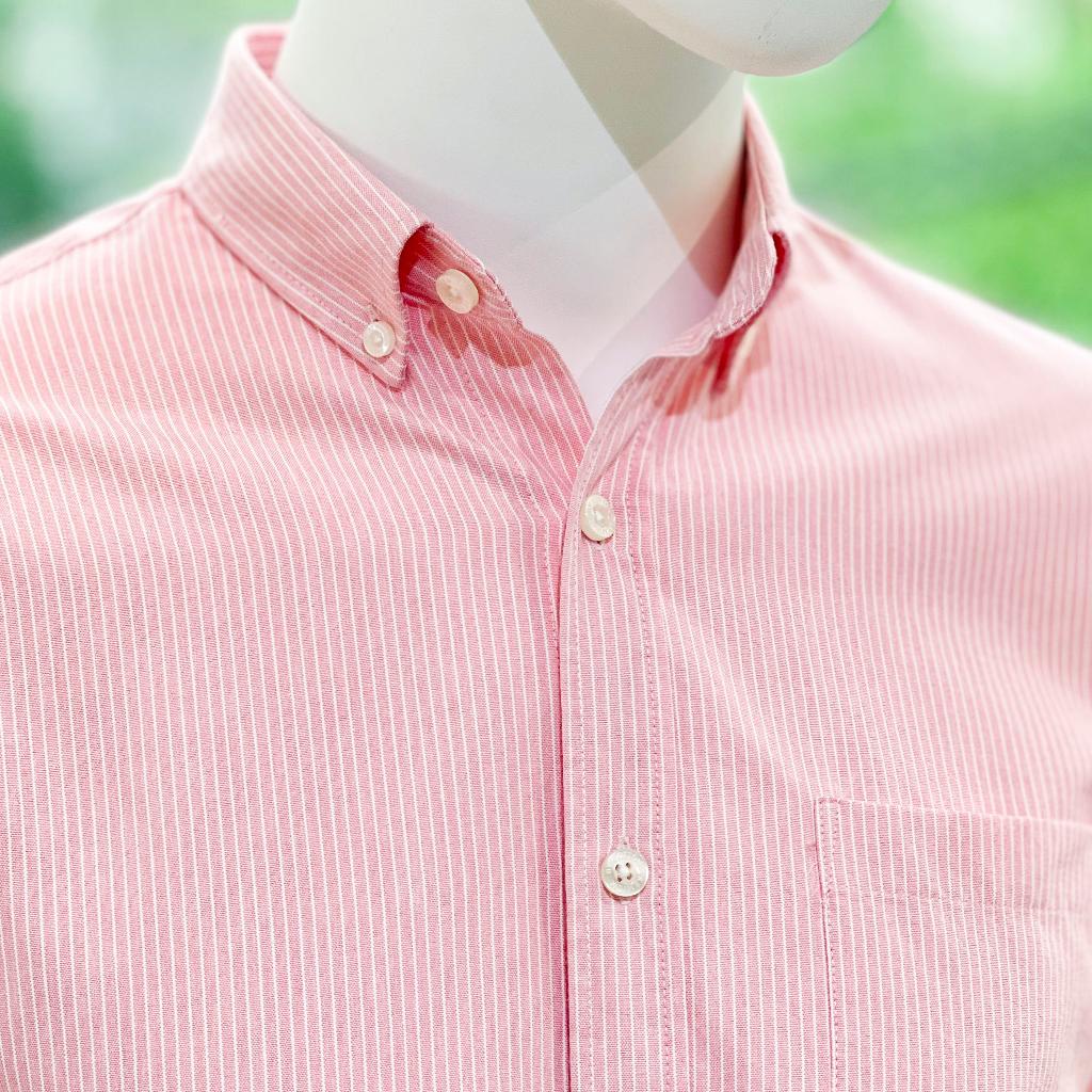 Áo Sơ Mi Nam Dài Tay Phối Sọc BY COTTON Pink White Stripes Oxford Shirt