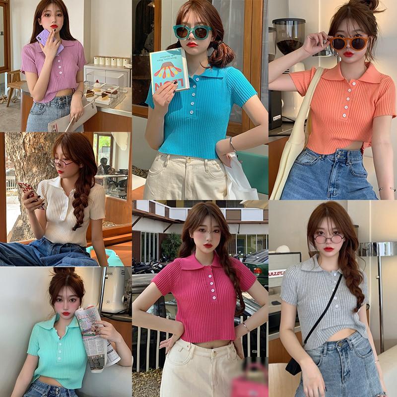 Áo Thun Nữ Ngắn Tay Cổ Tròn Màu Trơn