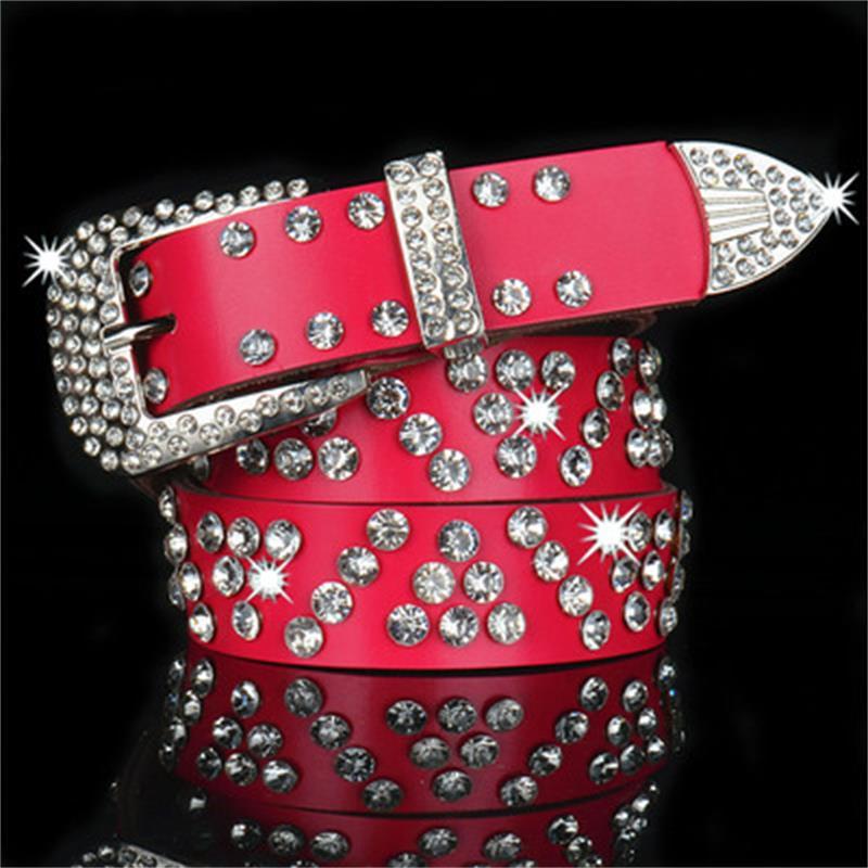 Da Bò Thời Trang Ren Thắt Lưng Bling Tinh Thể Kim Cương Nhà Thiết Kế Strass Đính Thắt Lưng Dành Cho Nữ Dây Da PU Cao Cấp