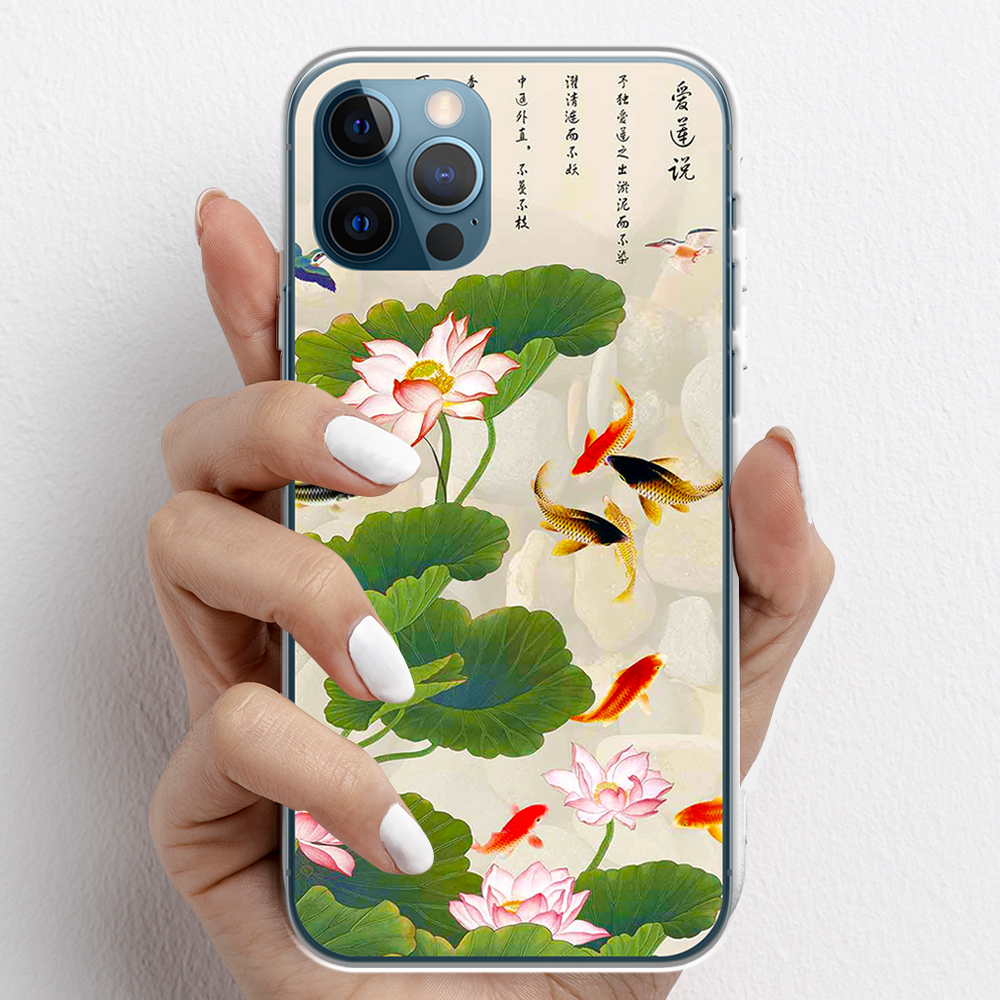 Ốp lưng cho iPhone 12 Pro, iPhone 12 Promax nhựa TPU mẫu Hoa sen cá