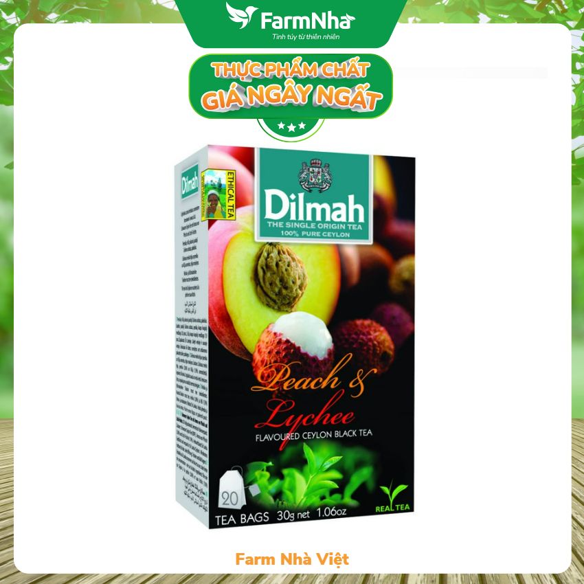 Trà Dilmah Peach &amp; Lychee (Hương Đào Và Vải) Túi Lọc 30g 20 túi x 1.5g - Tinh hoa trà Sri Lanka