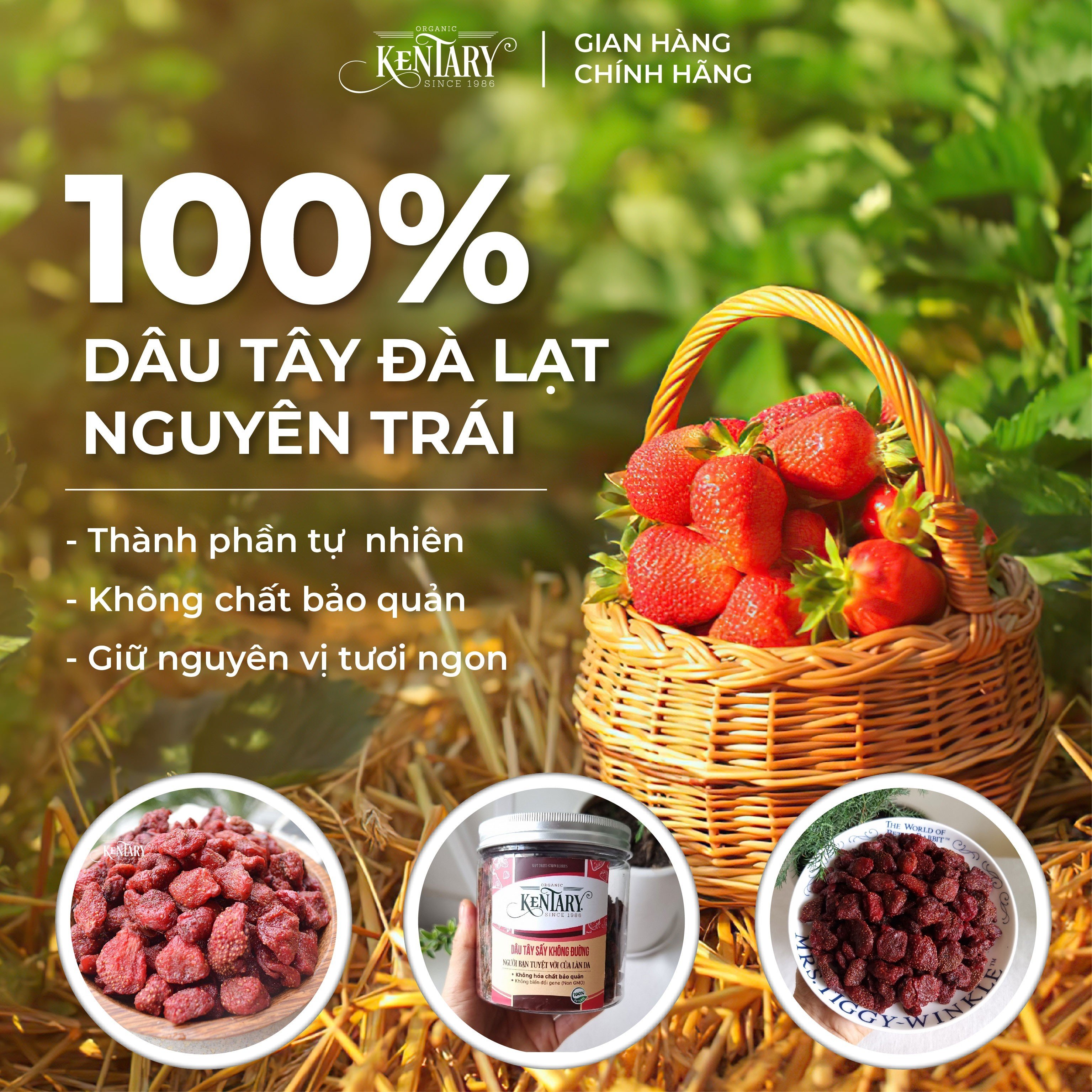 Dâu tây Đà Lạt sấy dẻo không đường Kentary