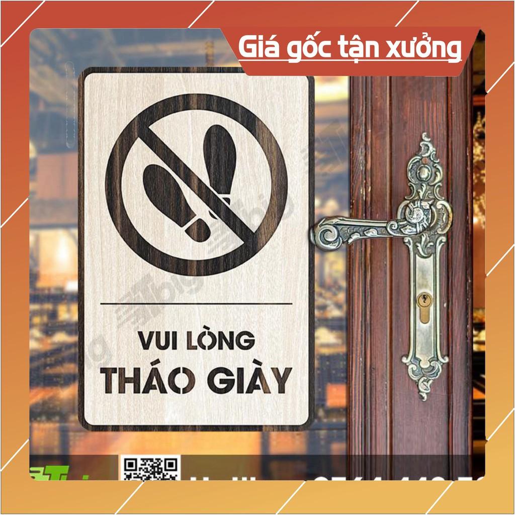 Bảng Vui lòng tháo giày 13x20cm cắt laser 2 lớp bằng gỗ