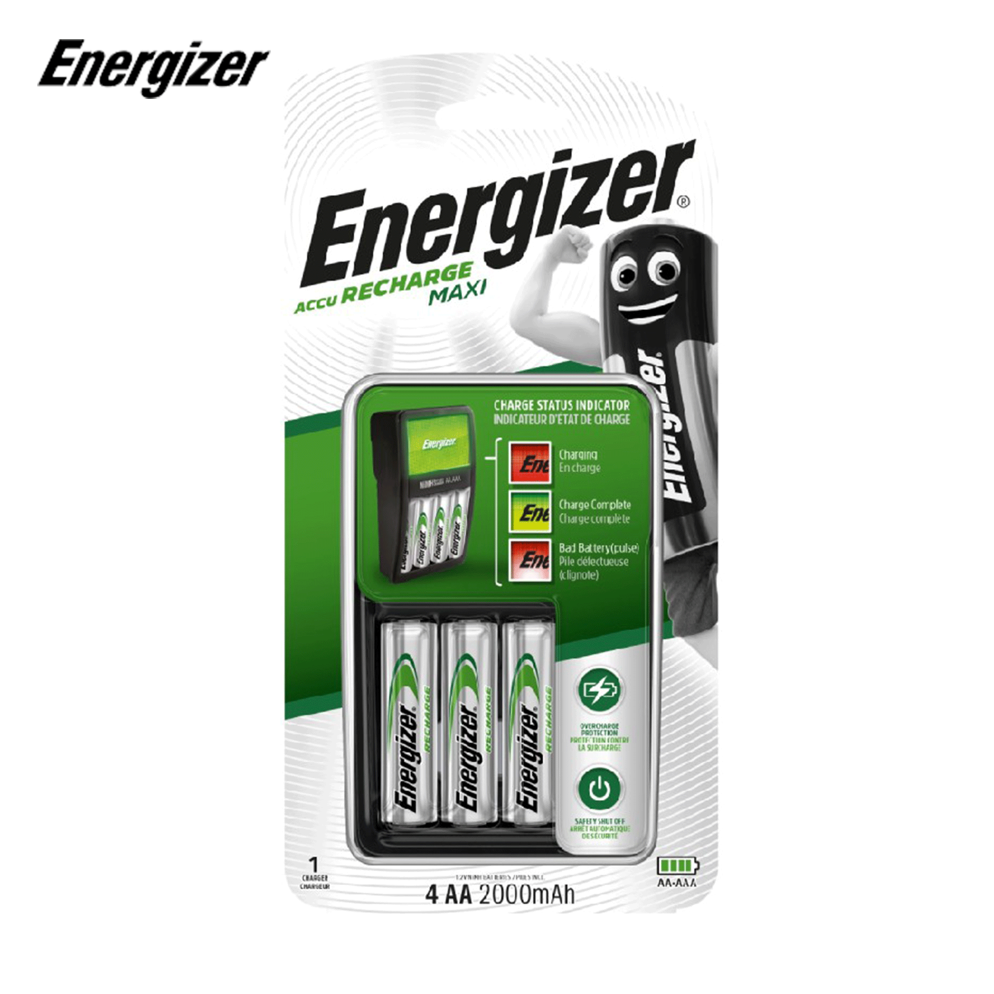 Bộ sạc Energizer Charger kèm 4 pin Ener AA 2000mAh, tự ngắt sạc (CHVCM4) ( Mẫu mới)