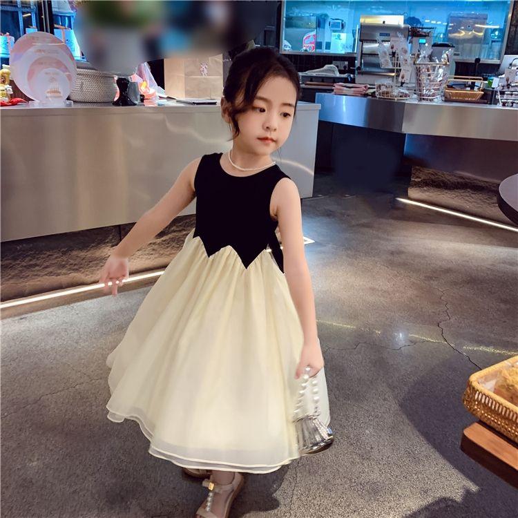 CHENGRUI Cô gái ăn mặc mùa hè 2023 phong cách phương Tây trẻ em lưới công chúa váy cô gái nhỏ thời trang tay áo vest váy
