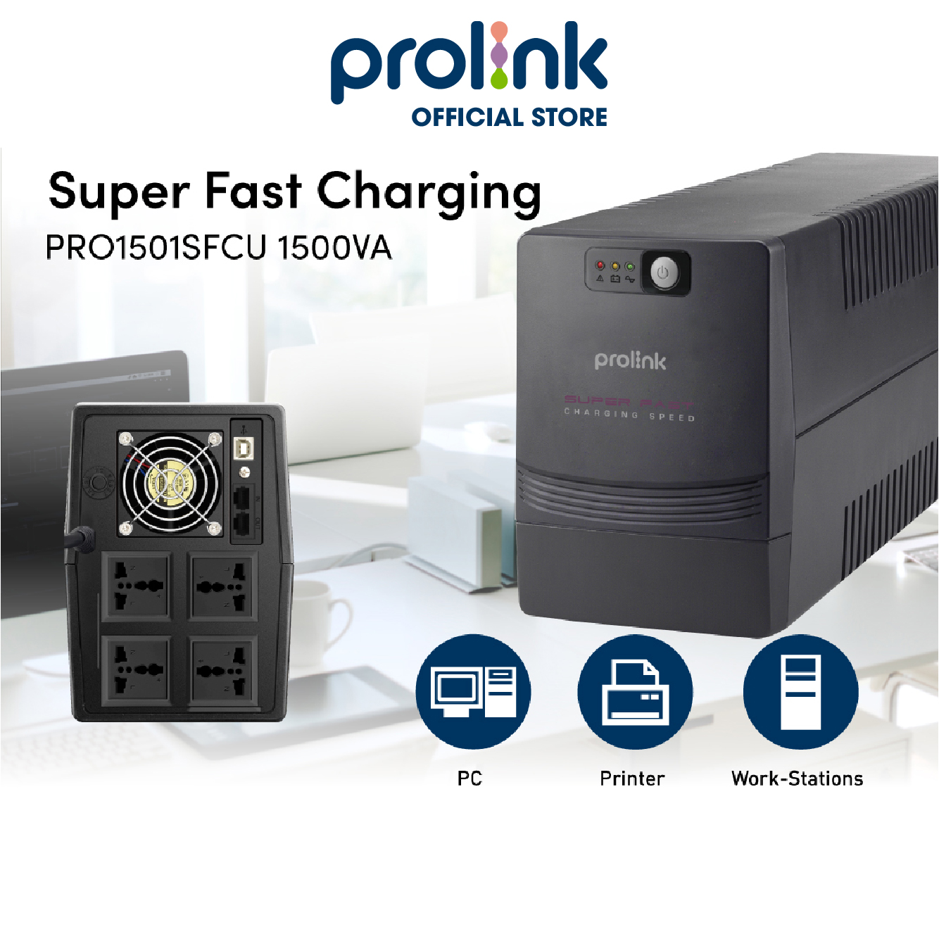 Bộ lưu điện UPS PROLiNK PRO1501SFCU (1500VA) công suất 900W, công nghệ Line Interactive, tích hợp AVR - Hàng chính hãng, có cổng USB