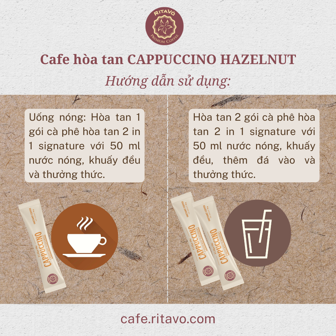 [GIẢM 25%] Cà phê hoà tan Rita Võ Cafe Cappuccino hazenut [Hộp 216g x 12 gói]