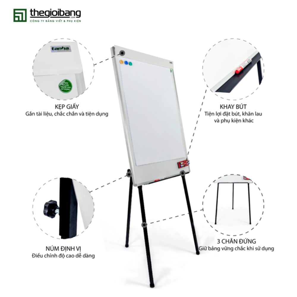 Bảng Flipchart A Model - Bảng Flipchart 3 Chân Gấp Gọn - Có Kẹp Giấy A1 - Tặng Phụ Kiện