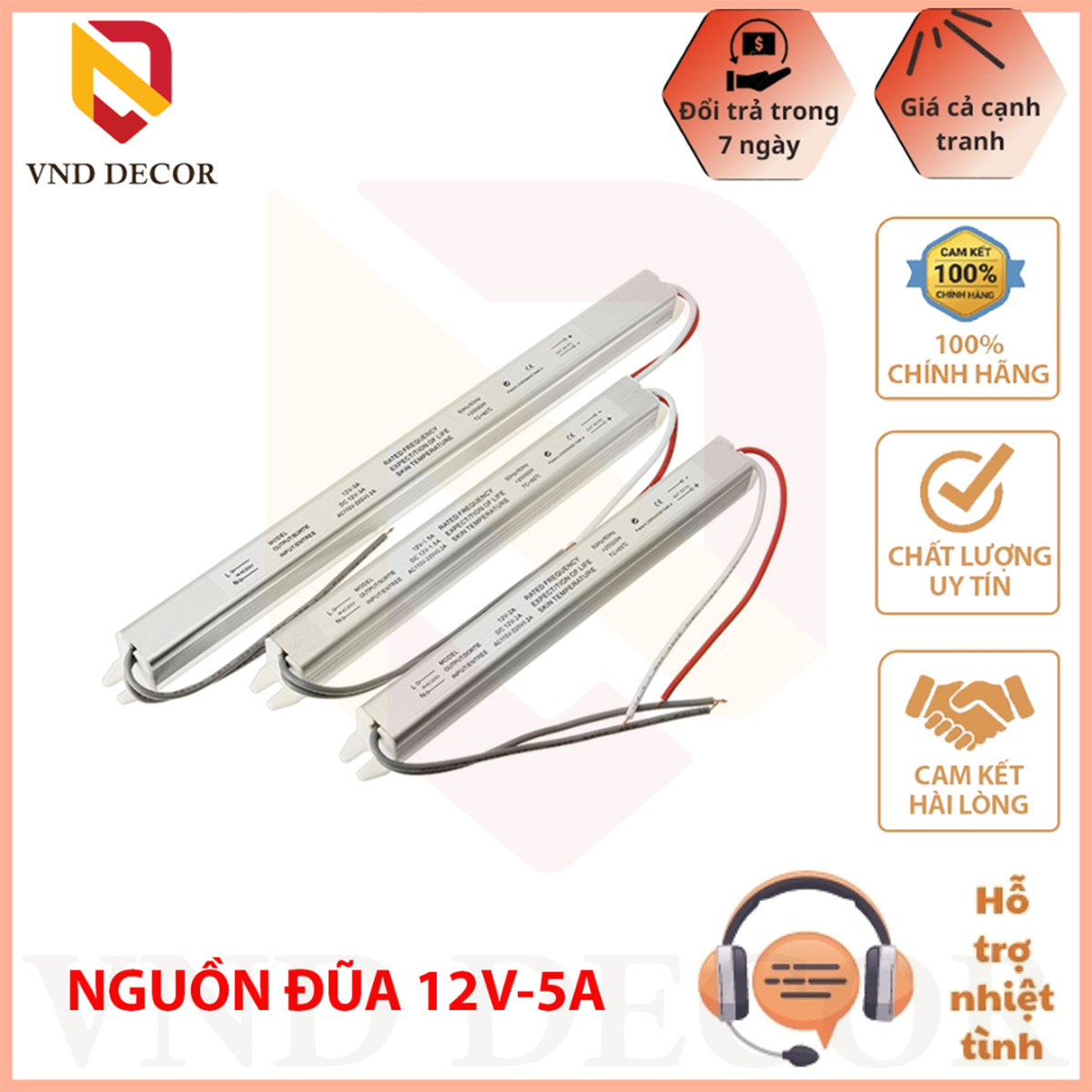 Nguồn Đũa 12V - 5A Cao cấp Siêu bền chuyên dùng cho Dây Led Đèn Led