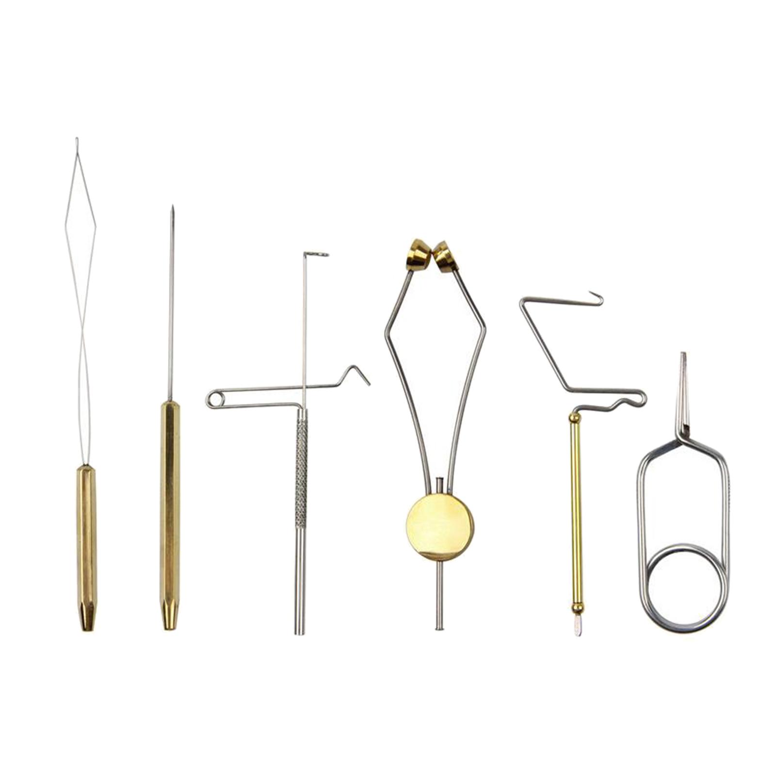 6pcs Fly Tying Tools Kit Fishing Brass Bobbin Threader Bobbin Thread Holder