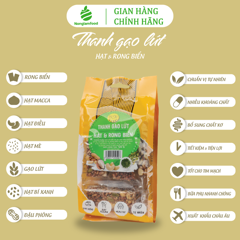 [THUẦN CHAY] Combo 10 túi thanh gạo lứt hạt và rong biển Gabri Nonglamfood túi 7 thanh | Ăn chay, hỗ trợ giảm cân ăn kiêng