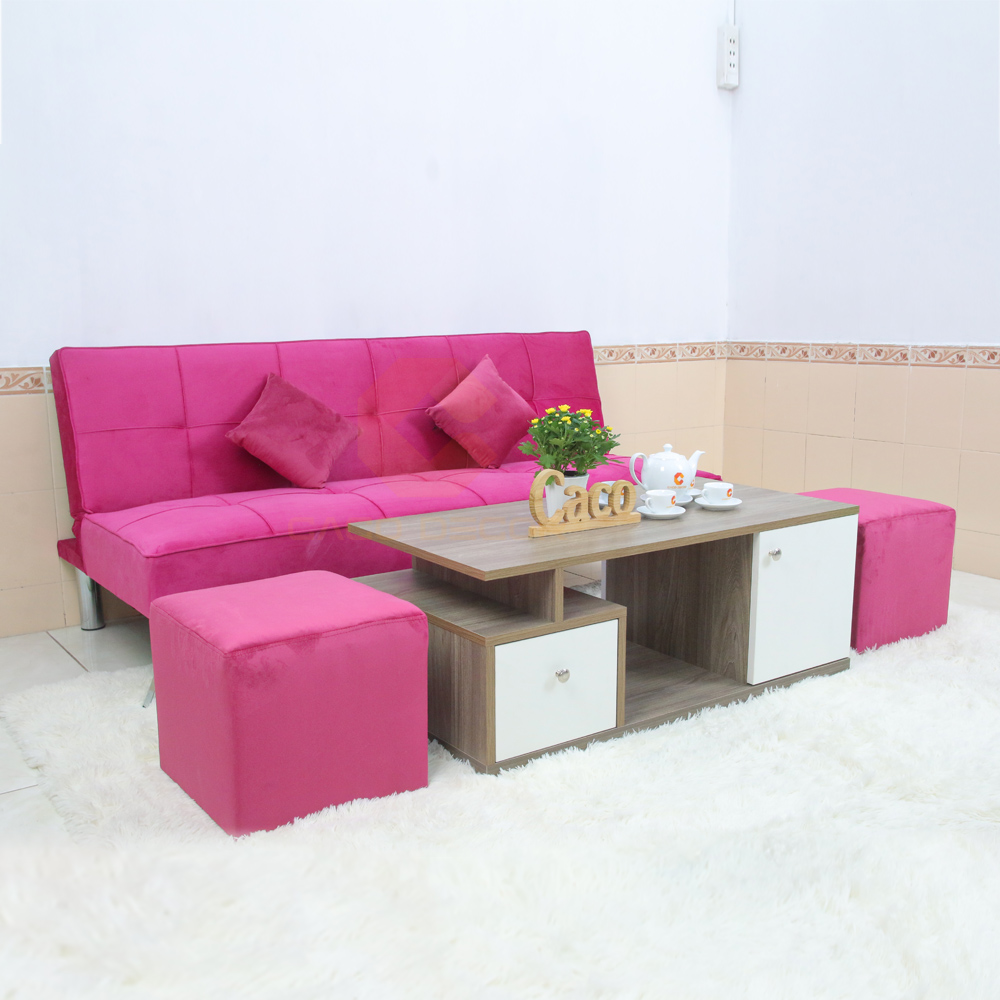 BỘ BÀN GHẾ SOFA BED CACO MÀU HỒNG