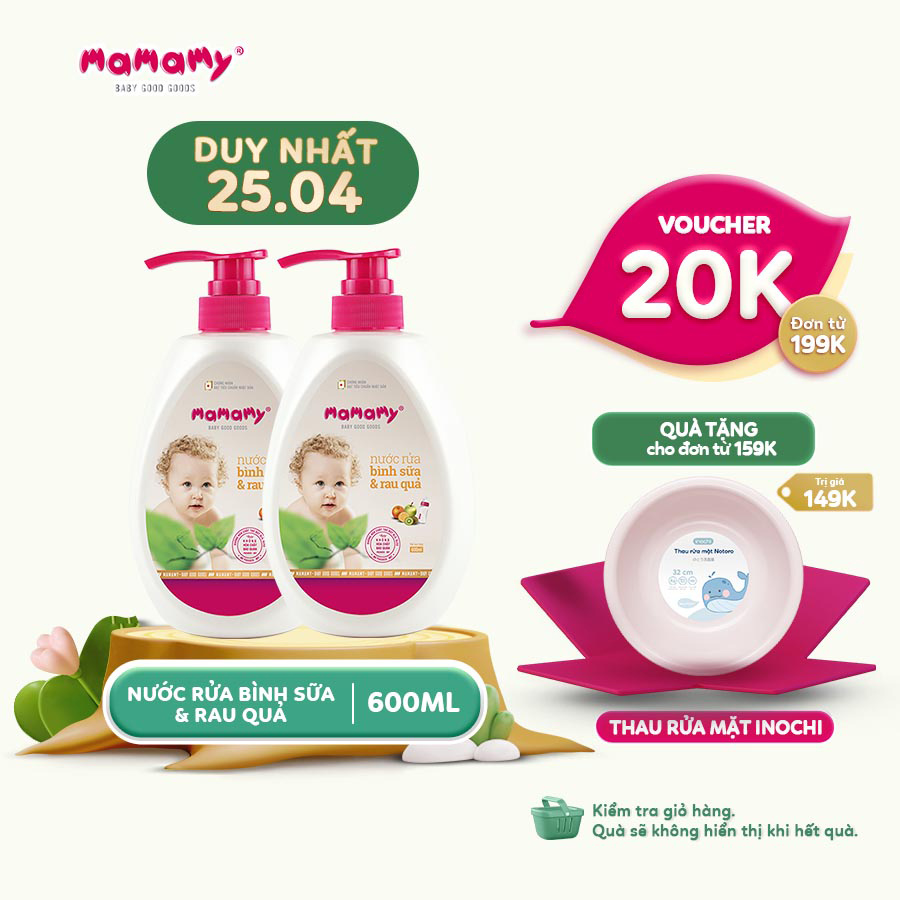 Combo 2 chai nước rửa bình sữa và rau quả an toàn cho bé Mamamy