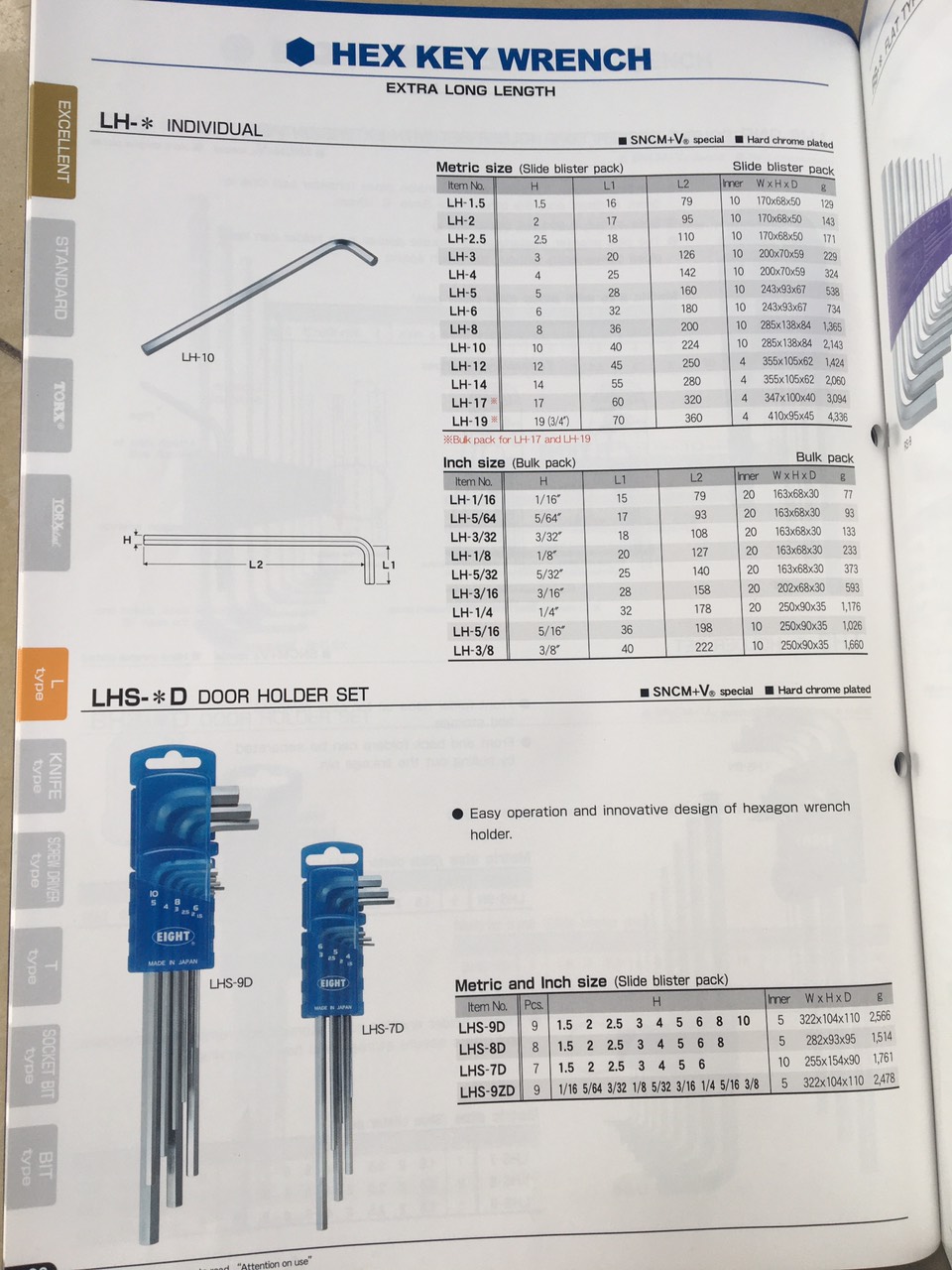 Lục giác chữ L 1.5mm dài LH-1.5 Eight Nhật vặn ốc chìm tuổi thọ cao