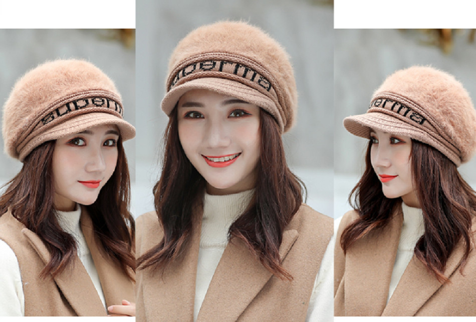 Mũ len lưỡi trai lông thỏ phong cách Hàn mũ nón len thời trang