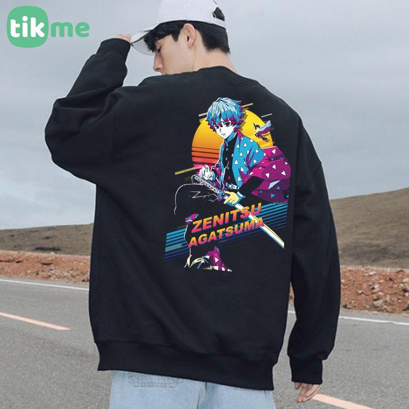 Áo nỉ sweater tikme dáng rộng in mặt sau Zenitsu Agatsuma Demon Slayer có ảnh thật shop tự chụp size XS-2XL