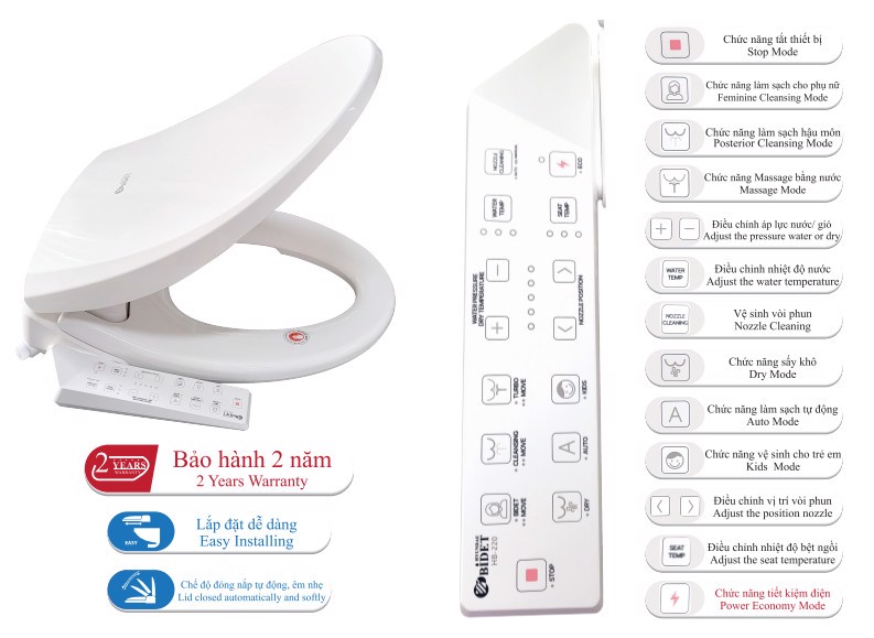 Nắp bồn cầu điện tử Hyundae Bidet HB220