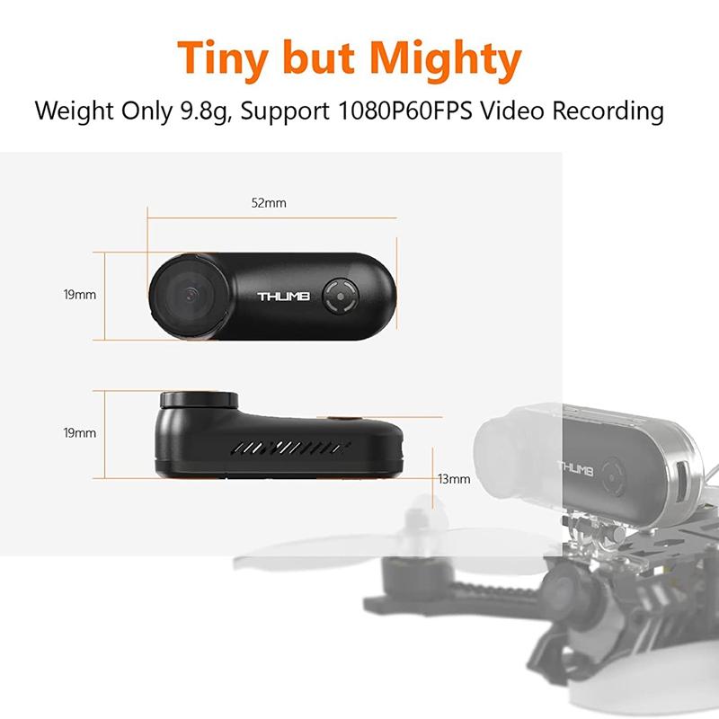 Thumb FPV Action Camera 1080P 60FPS 150° FOV Thumb Camera Thumb Camera With Gyroflow Stabilization Small HD Cam For FPV Drone