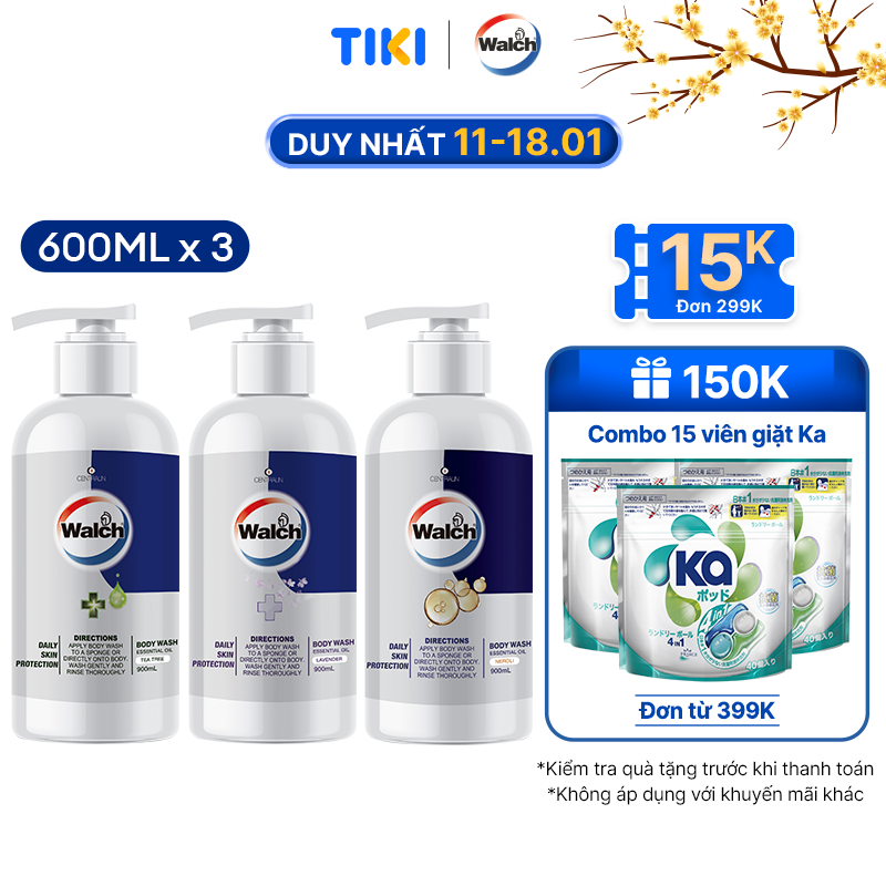 Combo 3 sữa tắm tinh dầu Walch tiêu diệt vi khuẩn, dưỡng ẩm mềm mịn, tái tạo làn da