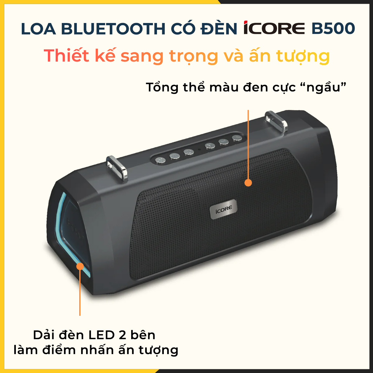 Loa Bluetooth có đèn iCore B500 - Hàng Chính Hãng