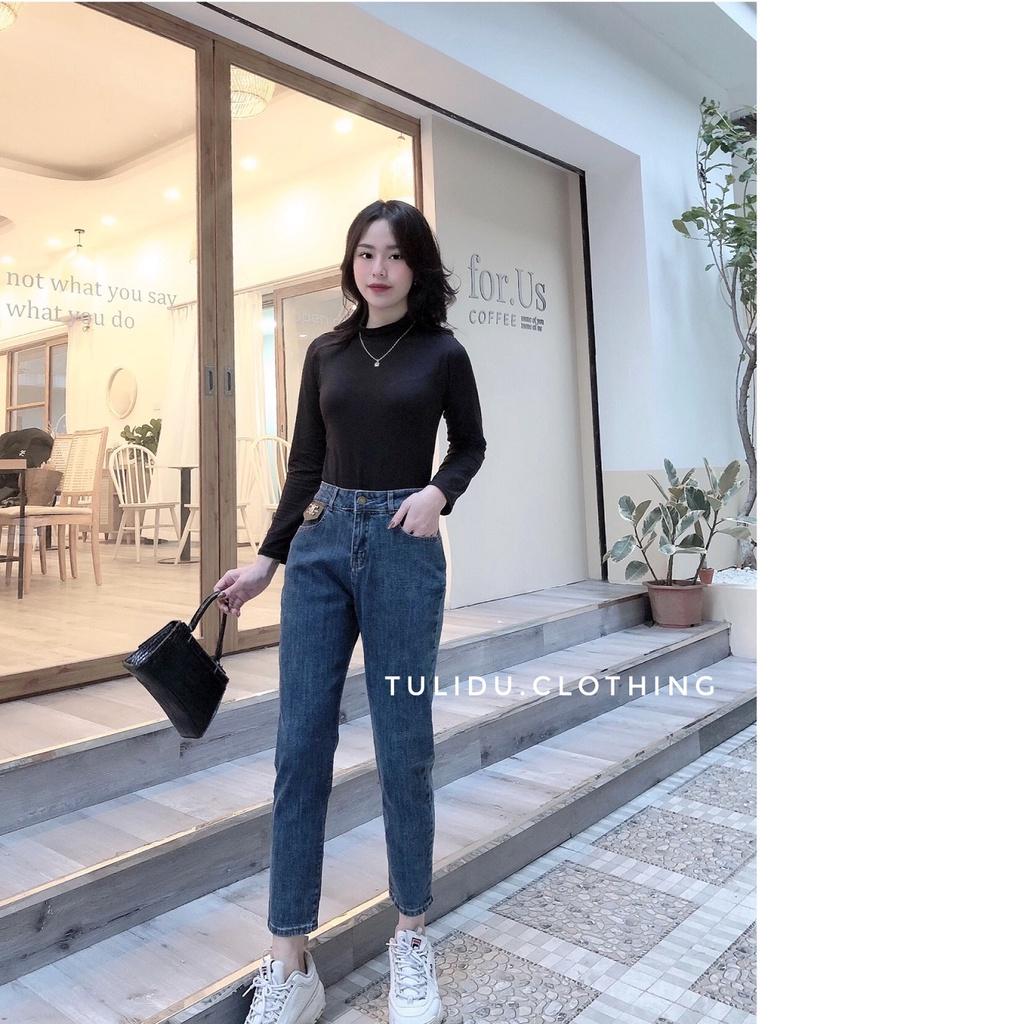 Quần Bò Baggy Nữ Co Giãn Cạp Lưng Cao Trơn TULIDU Quần Baggy Jean Nữ #BY