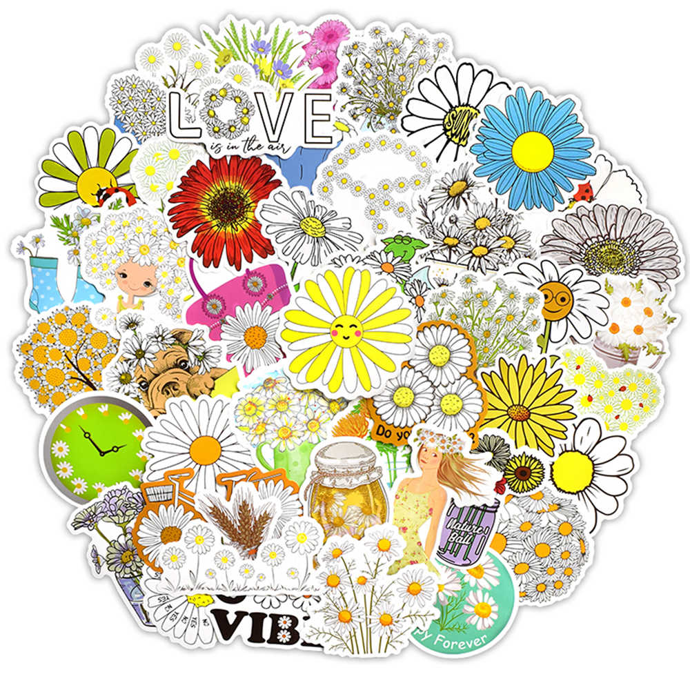 Set 60 Sticker hoa Flowers cắm trại ảnh ép lụa (giao mẫu ngẫu nhiên)
