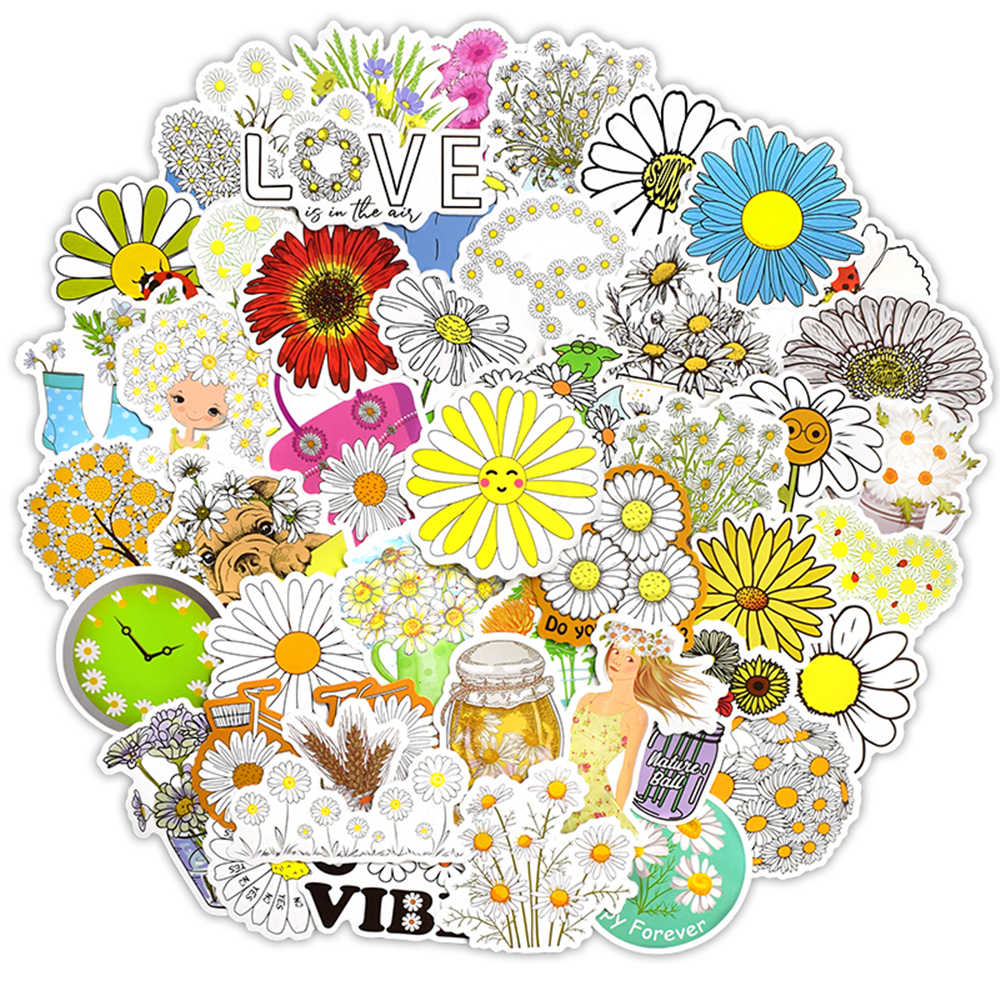 Set 60 Sticker hoa Flowers cắm trại ảnh ép lụa