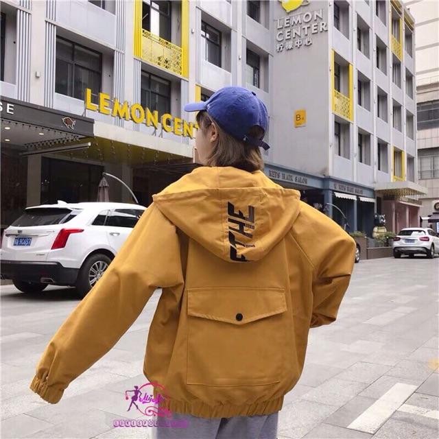 Áo kaki túi hộp nữ nón hai lớp in kí tự
