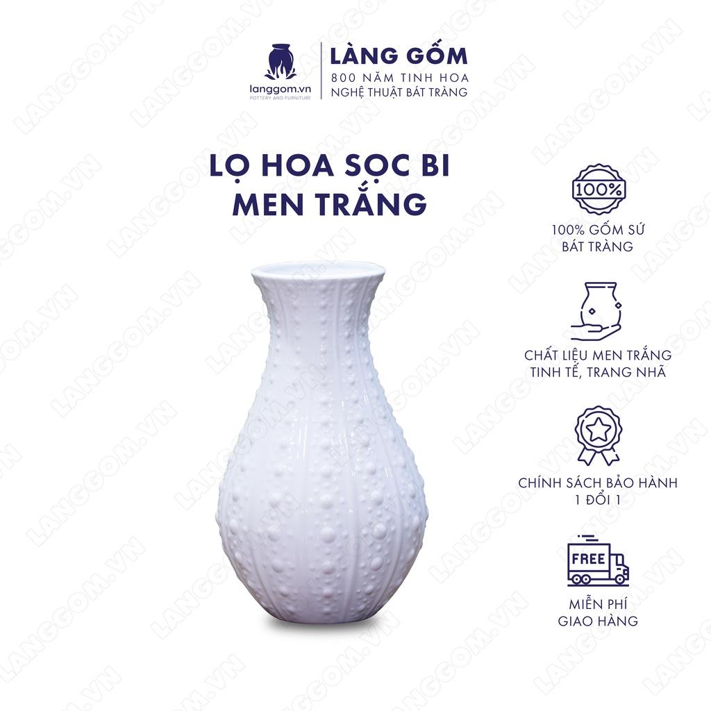 Bình hoa trang trí, Lọ hoa men trắng sọc bi - Gốm sứ Bát Tràng - langgom.vn