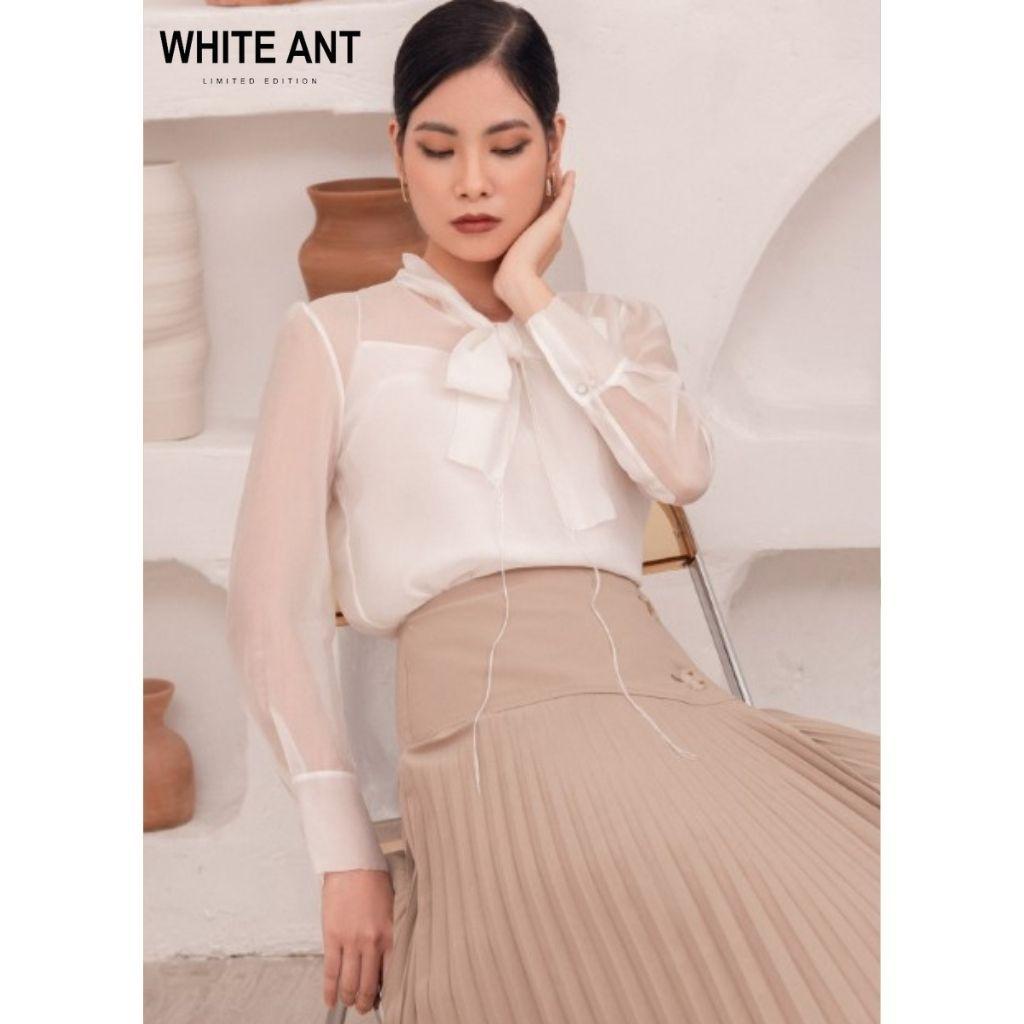 Áo Sơ Mi Nữ Công Sở Dài Tay WHITE ANT LIONNI SHIRT Thiết Kế Cổ Nơ, Chất Liệu Cupro Mềm Mịn 170300042.005