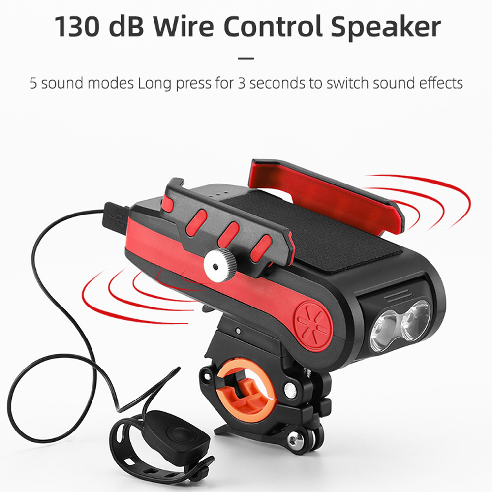 Đèn Xe Đạp 4 Trong 1Tích Hợp Còi Giá Đỡ Điện Thoại Sạc Dự Phòng Cho Xe Đạp Leo Núi