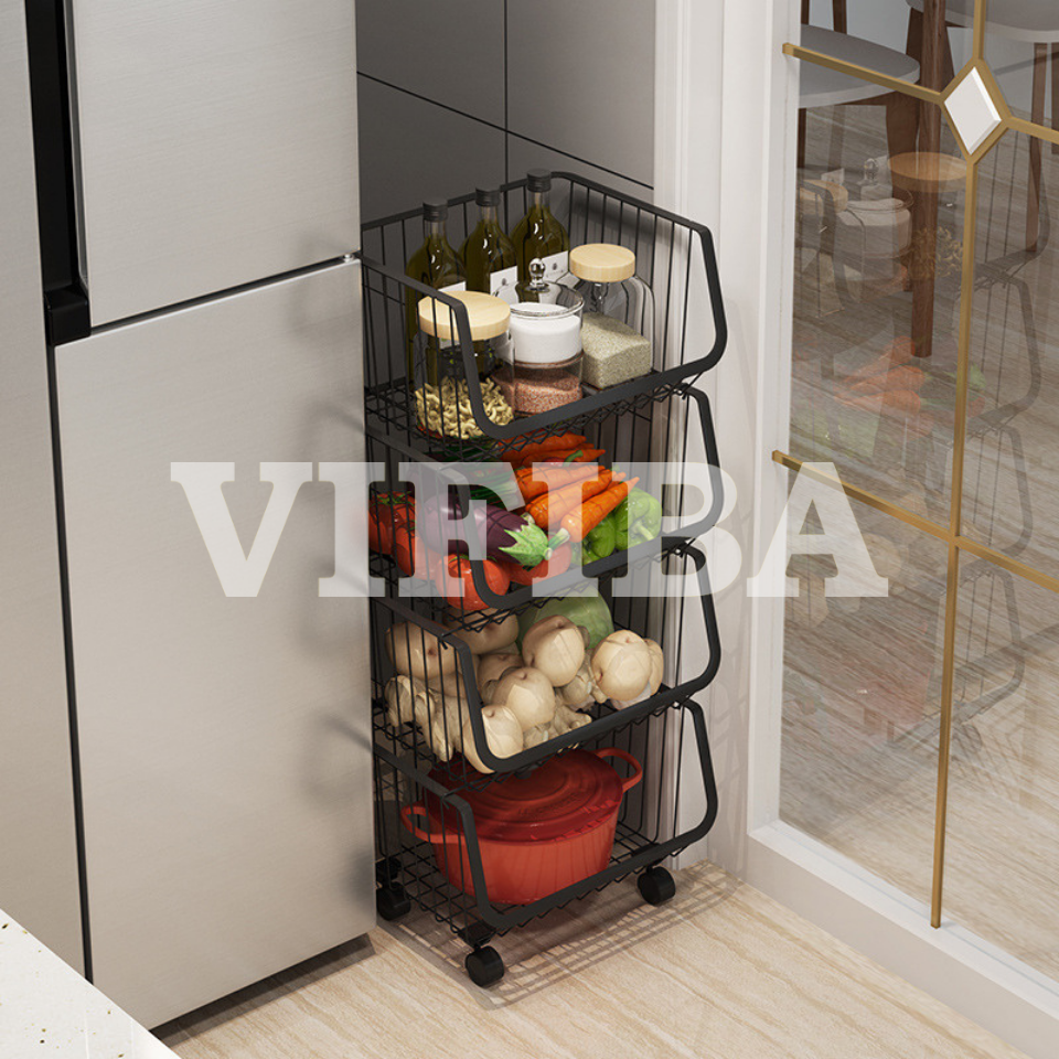 Kệ Rổ Nhà Bếp Đa Năng Chính Hãng VIFIBA Có Bánh Xe, Kệ Nhà Bếp Đựng Rau Củ Đồ Dùng Nhà Bếp Thép Carbon Chống Gỉ Sét Siêu Bền