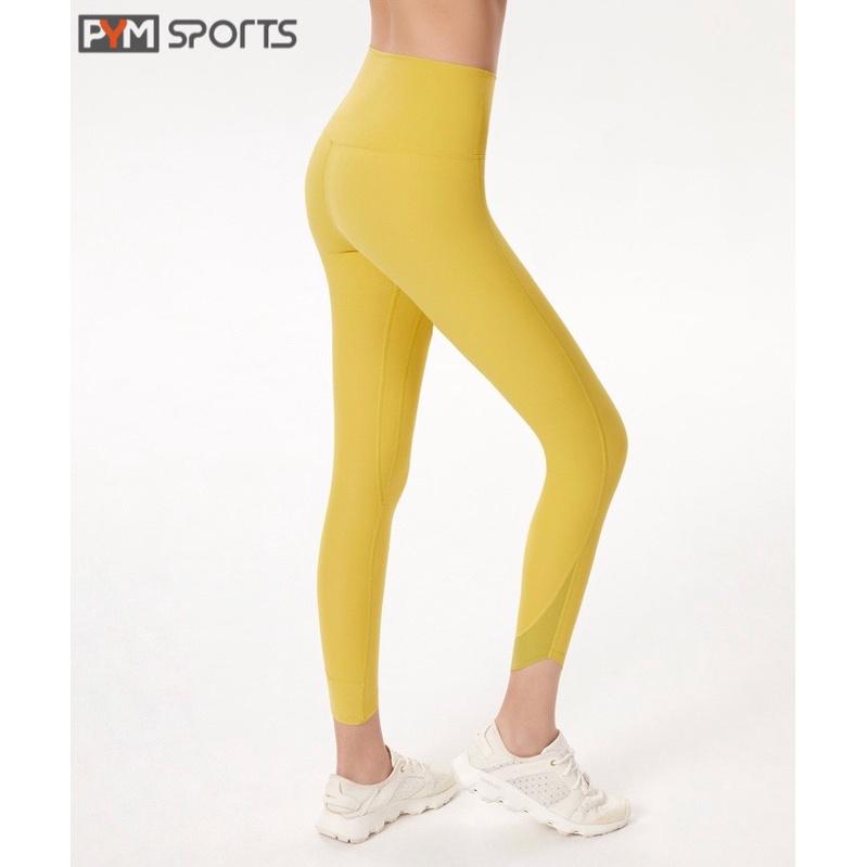 Quần legging dài 9 tấc tập Yoga - Gym PYMSPORT - PYML030, pha lưới ở gấu, nâng mông, lưng cạp cao