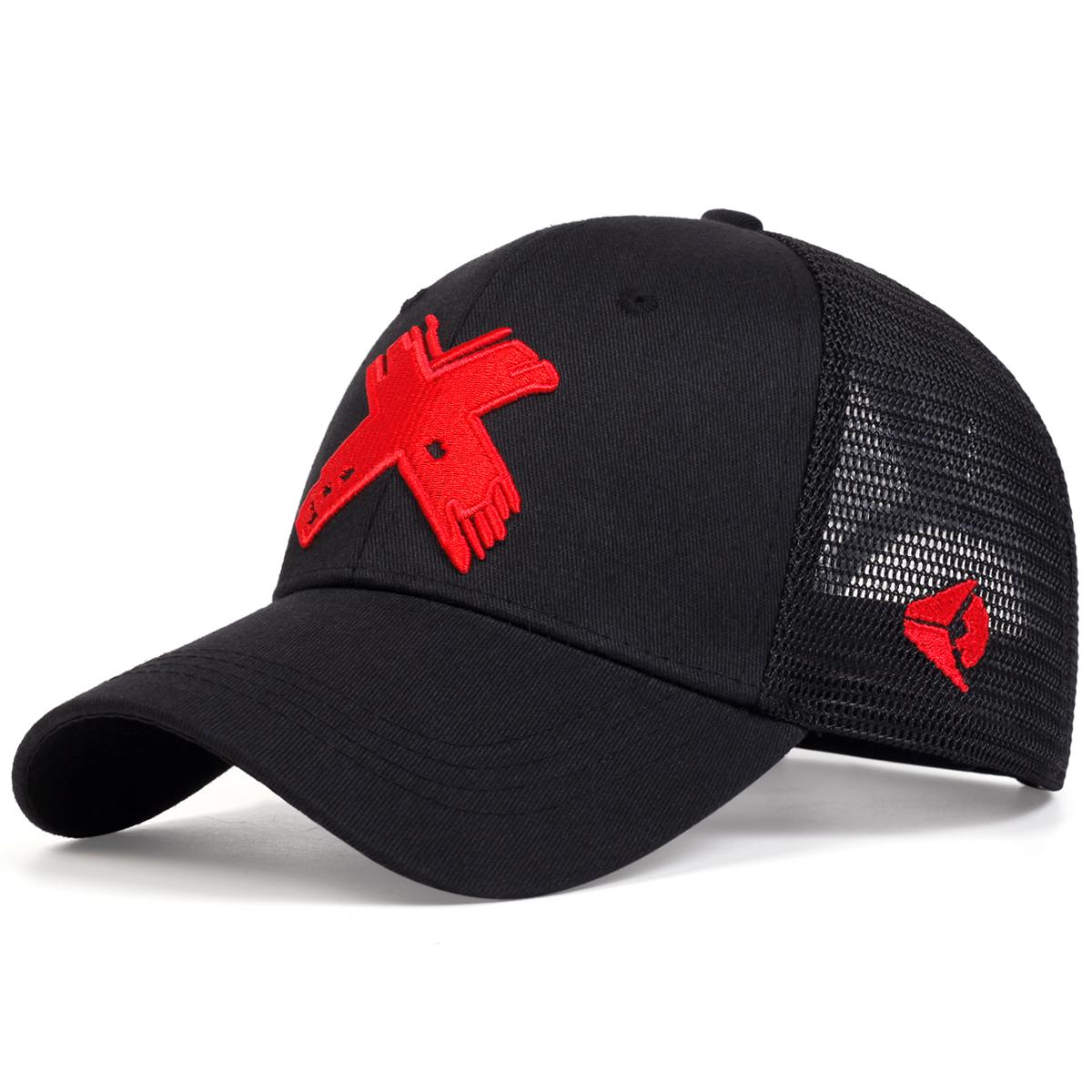 Mũ bóng chày Mesh Mũ thể thao ngoài trời X Mũ Snapback For Women unisex Mũ thoáng khí Hip Hop Mũ xe tải Color: black red