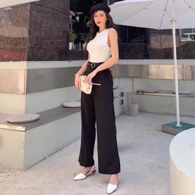 Quần culottes ống rộng kèm đai tròn chất tuyết mưa cao cấp đẹp như hình