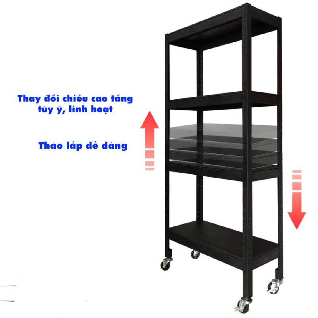 Kệ có bánh xe 4 tầng đa năng 76cm màu đen
