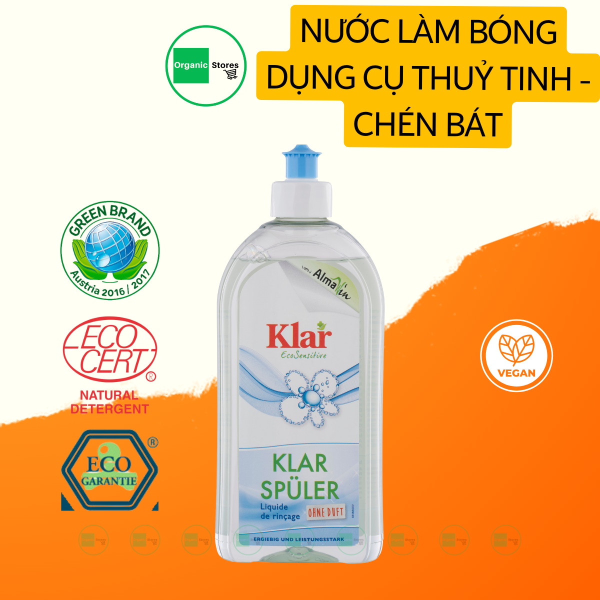 Nước trợ rửa hữu cơ làm bóng dụng cụ thủy tinh dành cho máy rửa chén 500ml Klar (Almawin)