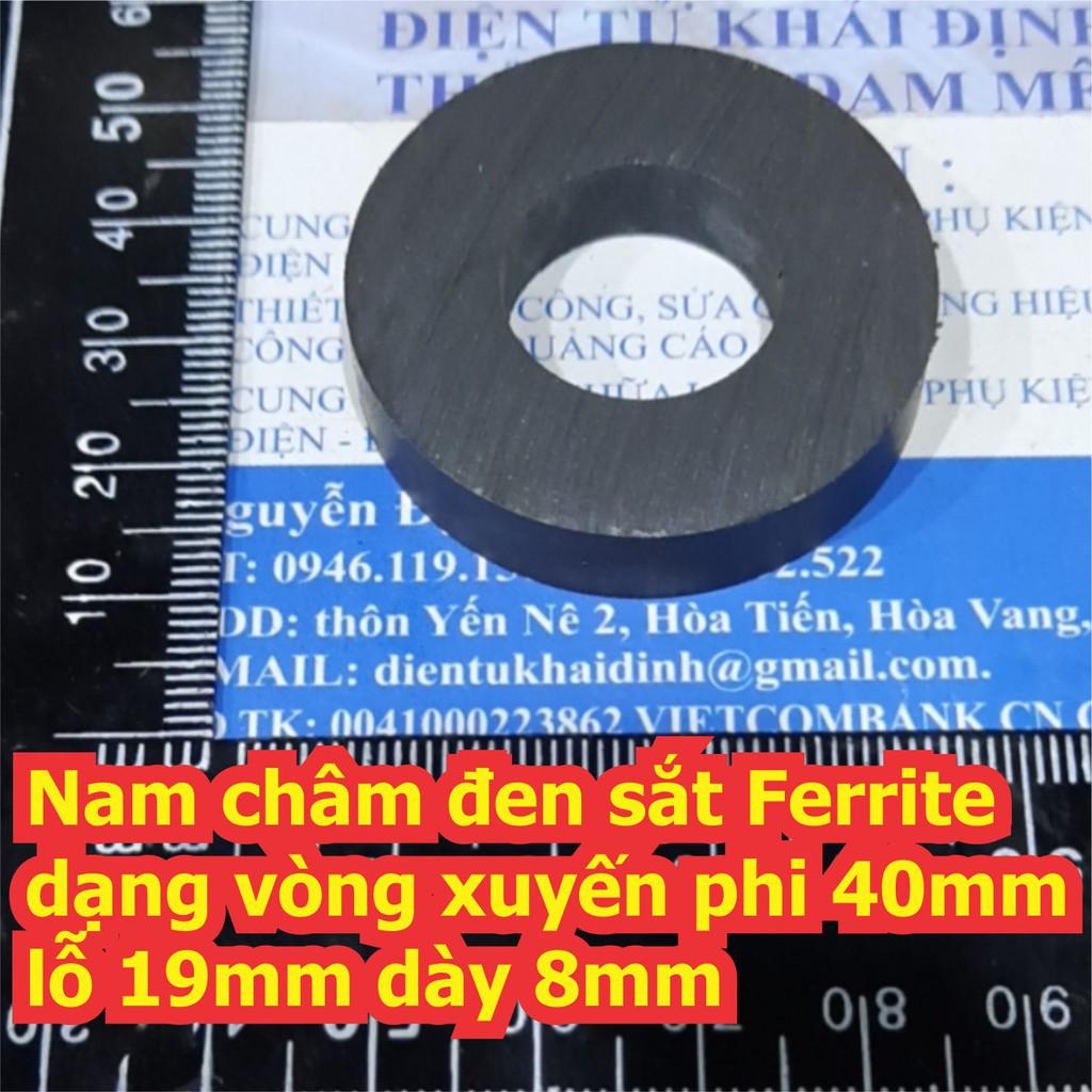 3 viên Nam châm đen sắt Ferrite dạng vòng xuyến phi 40mm, lỗ 19mm dày 8mm 40-19x8mm kde6679