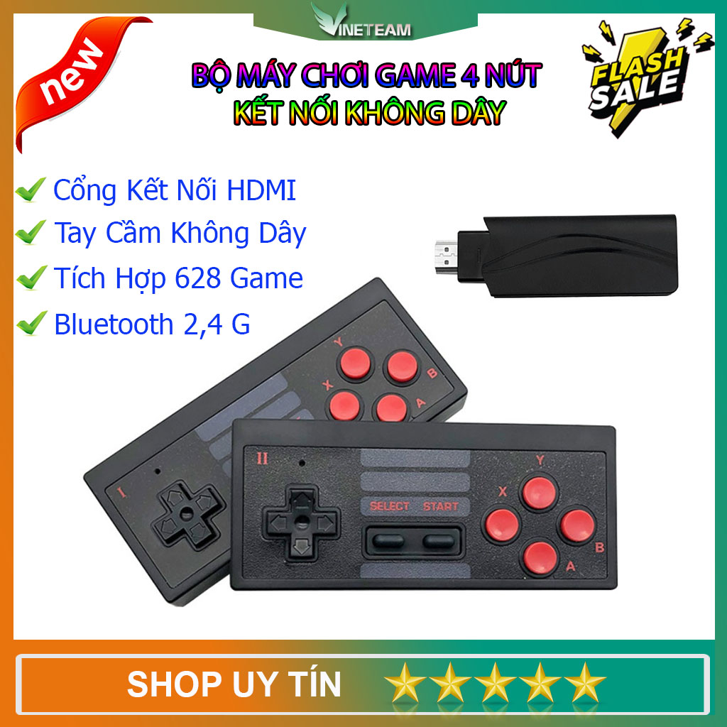 Máy chơi game điện tử cầm tay 4 nút bộ điều khiển trò chơi không dây mini 4k tích hợp 620 trò chơi 8 bit đầu ra HDMI - cài thêm trò chơi qua thẻ nhớ