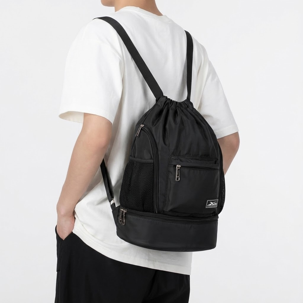 Balo dây rút thể thao đen Xbags Wisdom Xb 6004, Chất liệu chống thấm nước hiệu quả