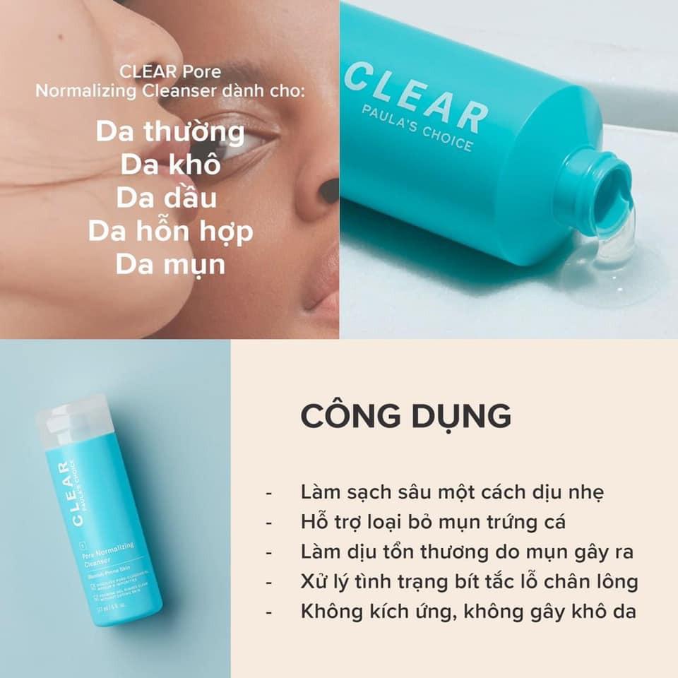 Sữa Rửa Mặt Cho Da Mụn Paula's Choice Clear Pore Normalizing Cleanser 177ml (Mã 6002)