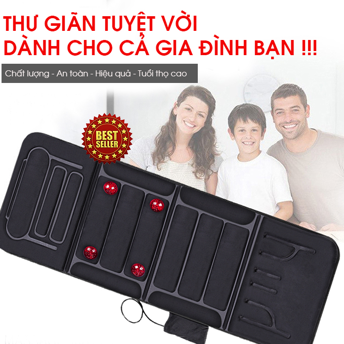 Nệm massage toàn thân nhiệt và đèn hồng ngoại OKACHI JP-M799 - màu đen