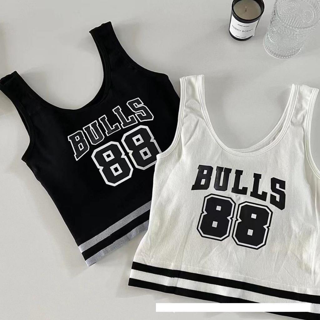 Áo bra bản to thể thao, hoạ tiết chữ Bull88, dáng crotop kèm đệm mút may liền, Thiết Kế thoái mái, ôm nhẹ Sport Nữ