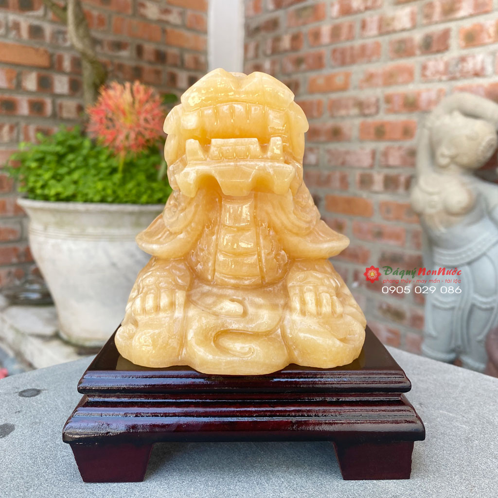 Tượng Long quy phong thủy đá ngọc hoàng long 15cm