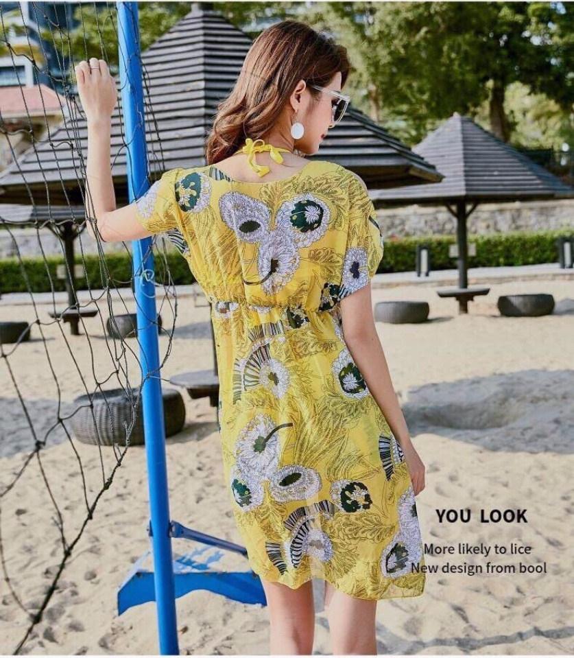 Sét bikini hoa đi biển kèm áo khoác cực xinh BY4298
