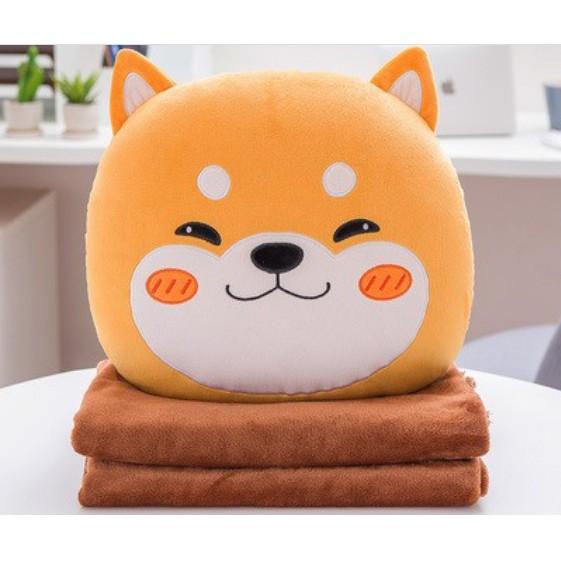 Bộ chăn gối gấu bông cún tròn, chăn gối văn phòng cún tròn 3in1