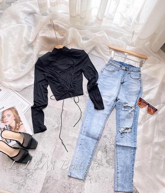 Áo croptop đan dây lưng siêu hot
