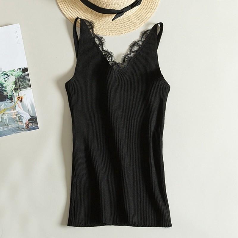 Áo Tank Top Phối Ren Hoa Thiết Kế Cổ Chữ V Quyến Rũ