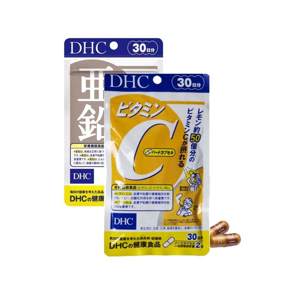 Combo NGỪA MỤN - GIẢM THÂM DHC Nhật Bản gồm viên uống vitamin C và viên uống kẽm 30 ngày JN-DHC-CB2