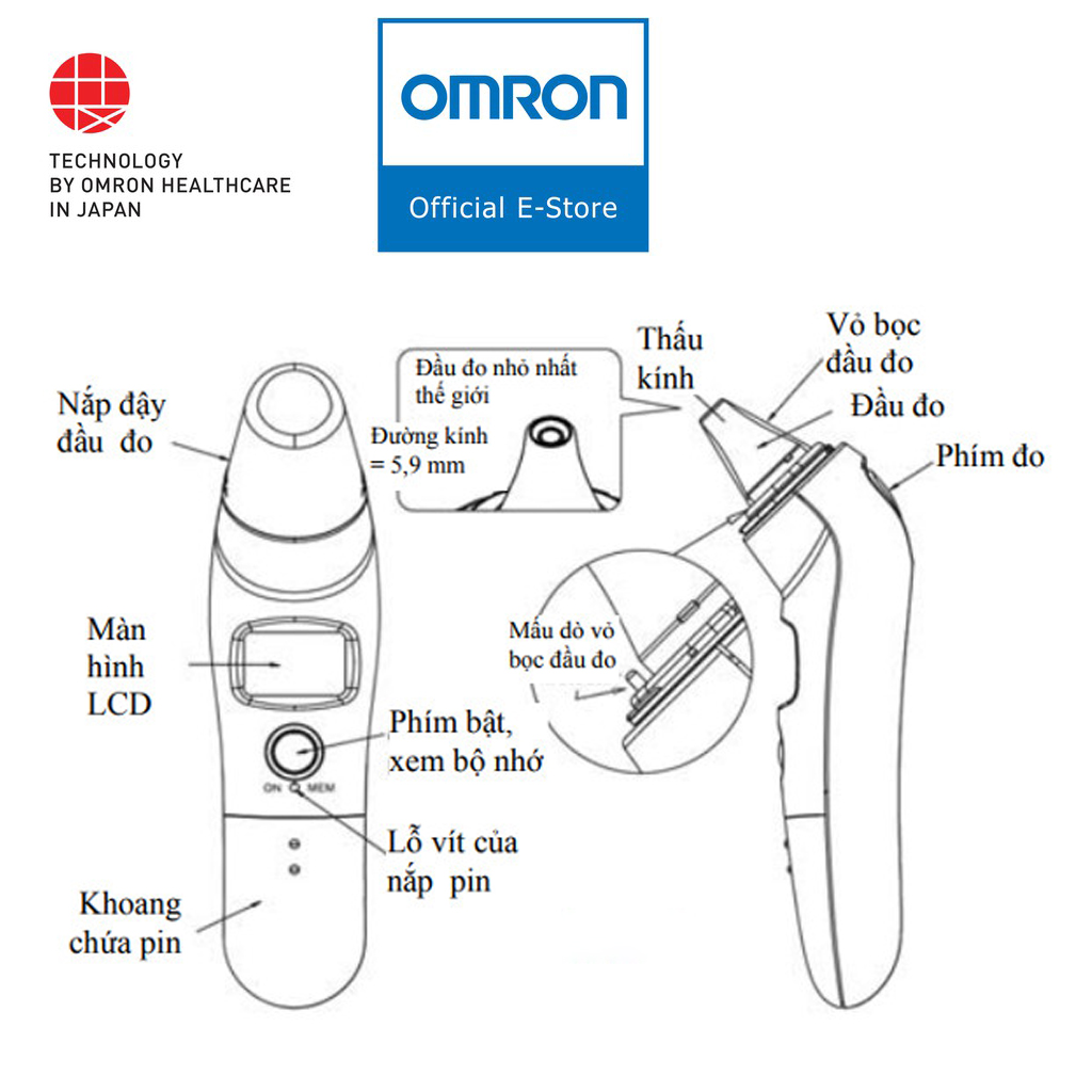 Nhiệt kế điện tử đo tai Omron TH-839S - Cảm Biến Hồng Ngoại Đo Chỉ 1 Giây, Có Đèn Tín Hiệu Báo Khi Bị Sốt